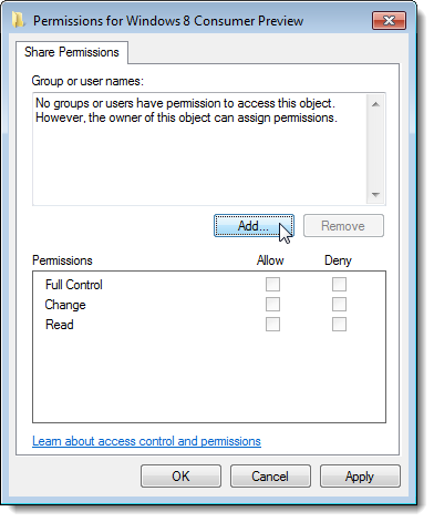 how to set permission to a shared folder