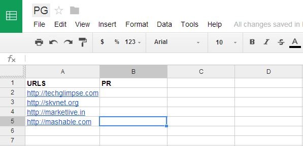Google Docs Pagerank tool