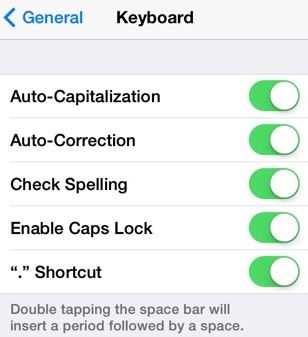 ios keyboard shortcuts autocorrect