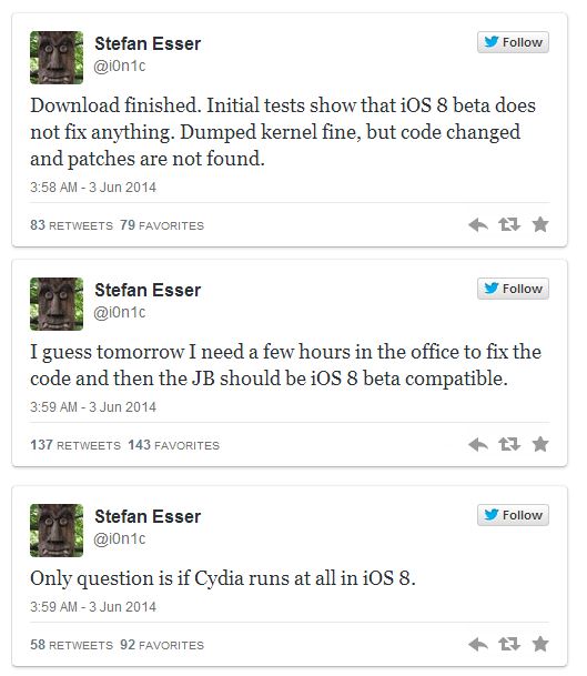 i0n1c tweets about ios8 jailbreak