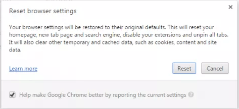 Reset chrome browser settings