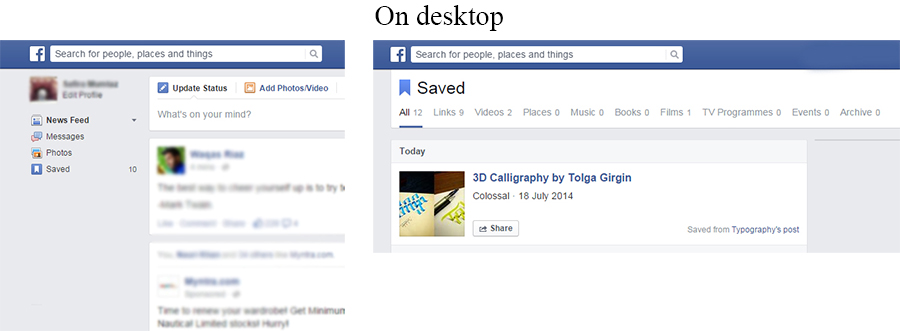 View saved Facebook content on desktop