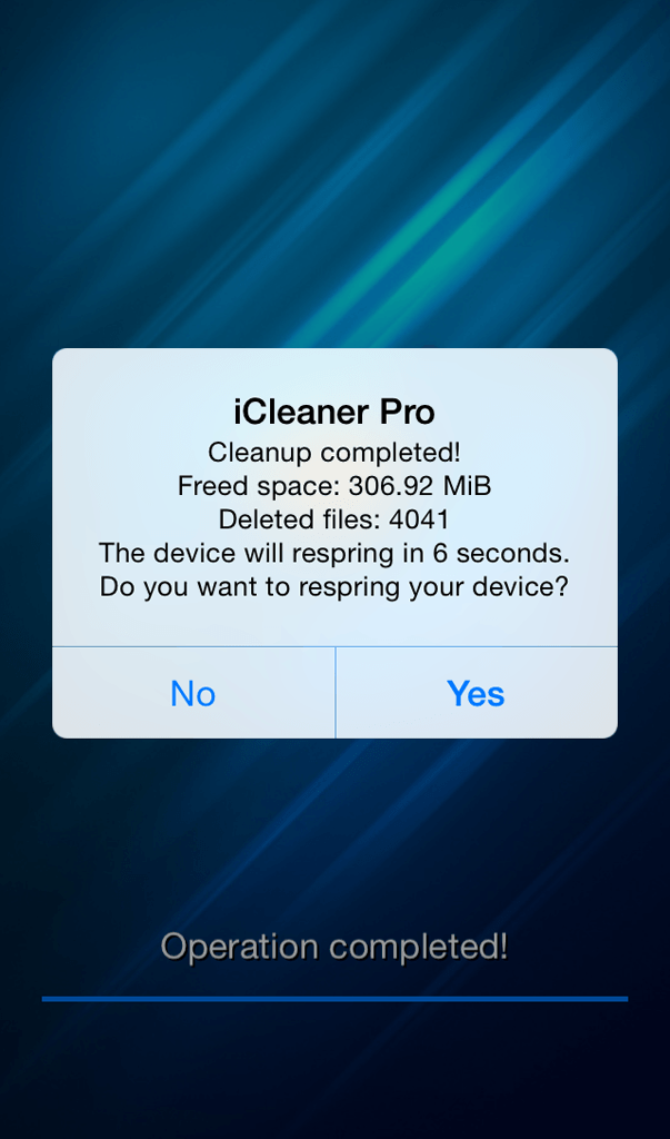 iCleaner Pro freed space and deleted files