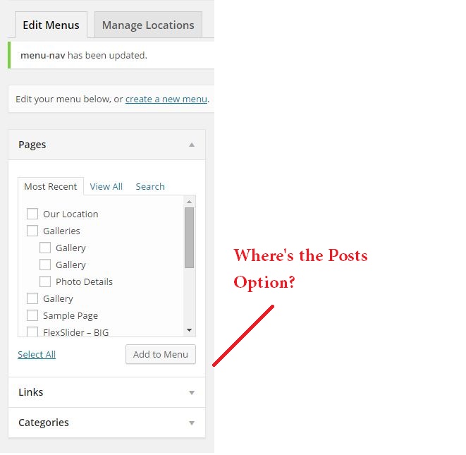 WP menu posts links