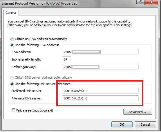 dns properties in windows