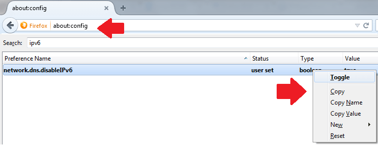 enable or disable ipv6 firefox