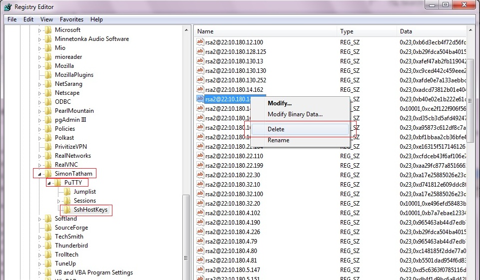 Putty удалить host key windows