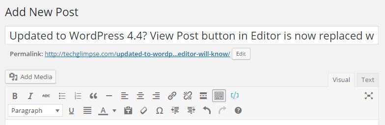 wp 4.4 editor window