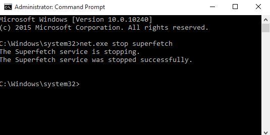 command line stop superfetch service