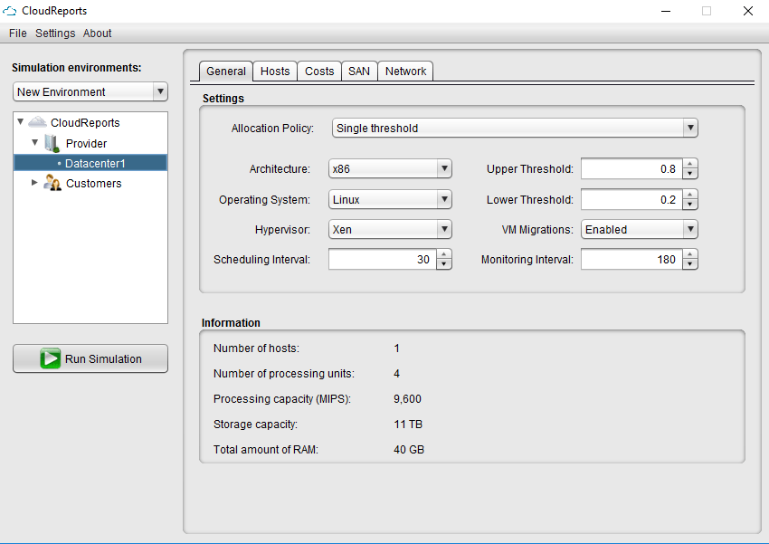 GUI for CloudSim