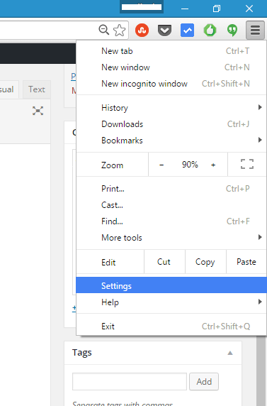 Google Chrome Settings button