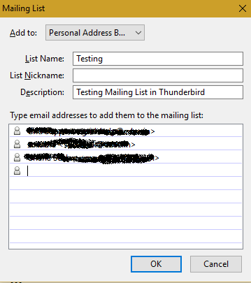 Testing Mailing List in Thunderbird