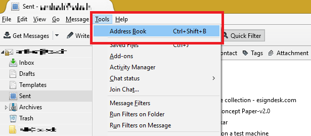 How to access Address Book in thunderbird