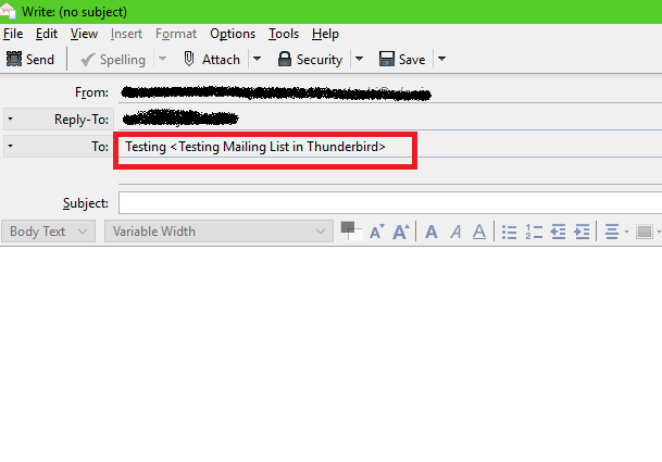 Compose mail to mailing list in thunderbird