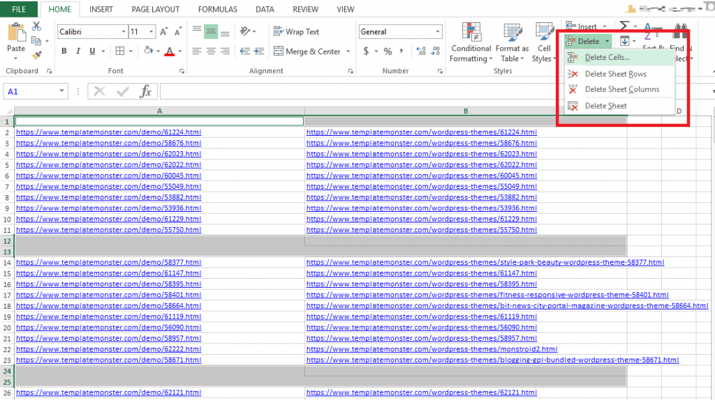 excel for mac delete blank rows