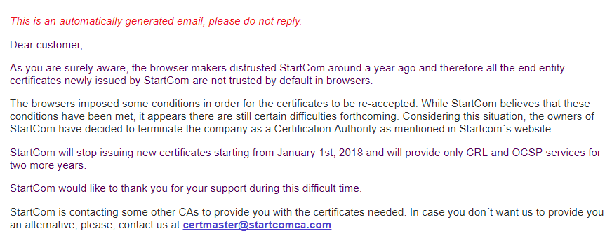 Startcom SSL terminated
