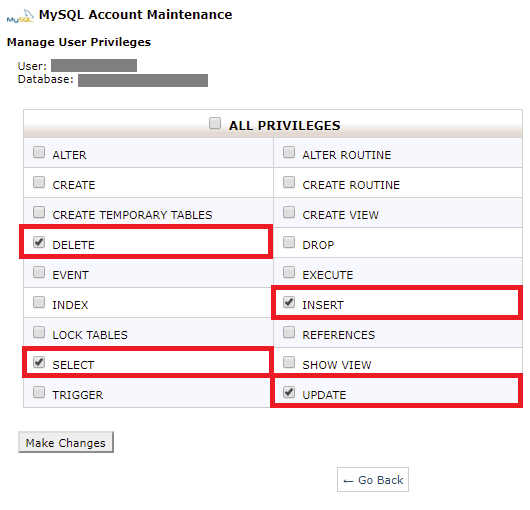 mysql database user privileges