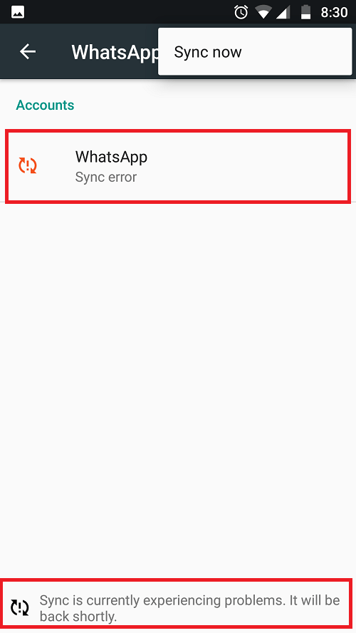 WhatsApp sync error