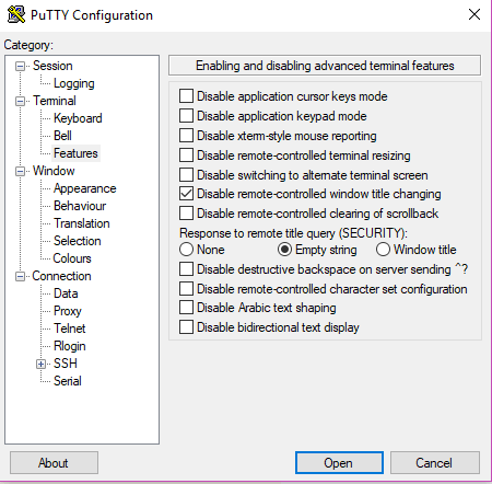 Disable Remote session changing PuTTY window title