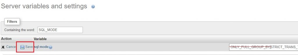change sql_mode in phpmyadmin