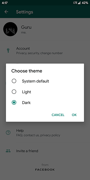 WhatsApp choose theme