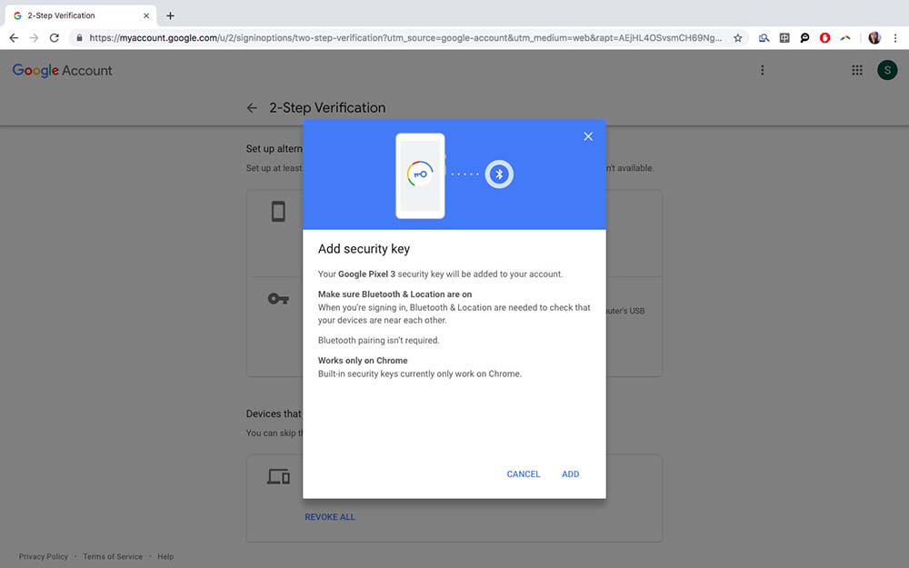 Google - Add Security key