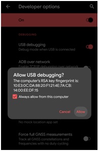 Allow usb debugging android