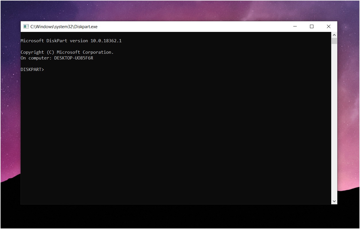 Diskpart command prompt on windows