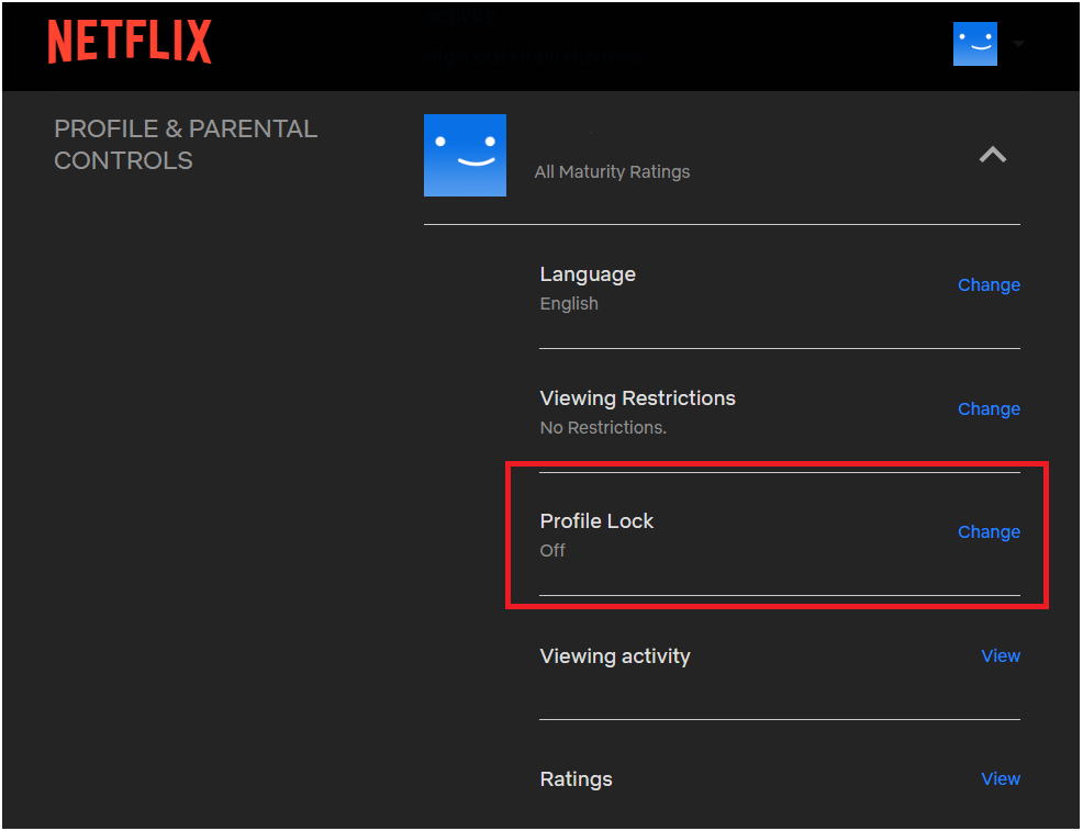 Netflix Profile Settings Page