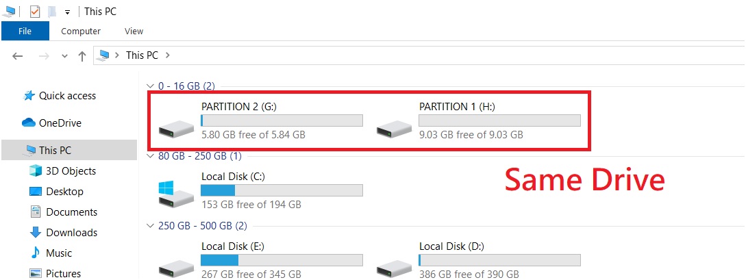 partitions on usb drive