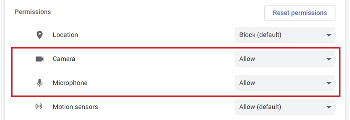 google chrome permission camera microphone