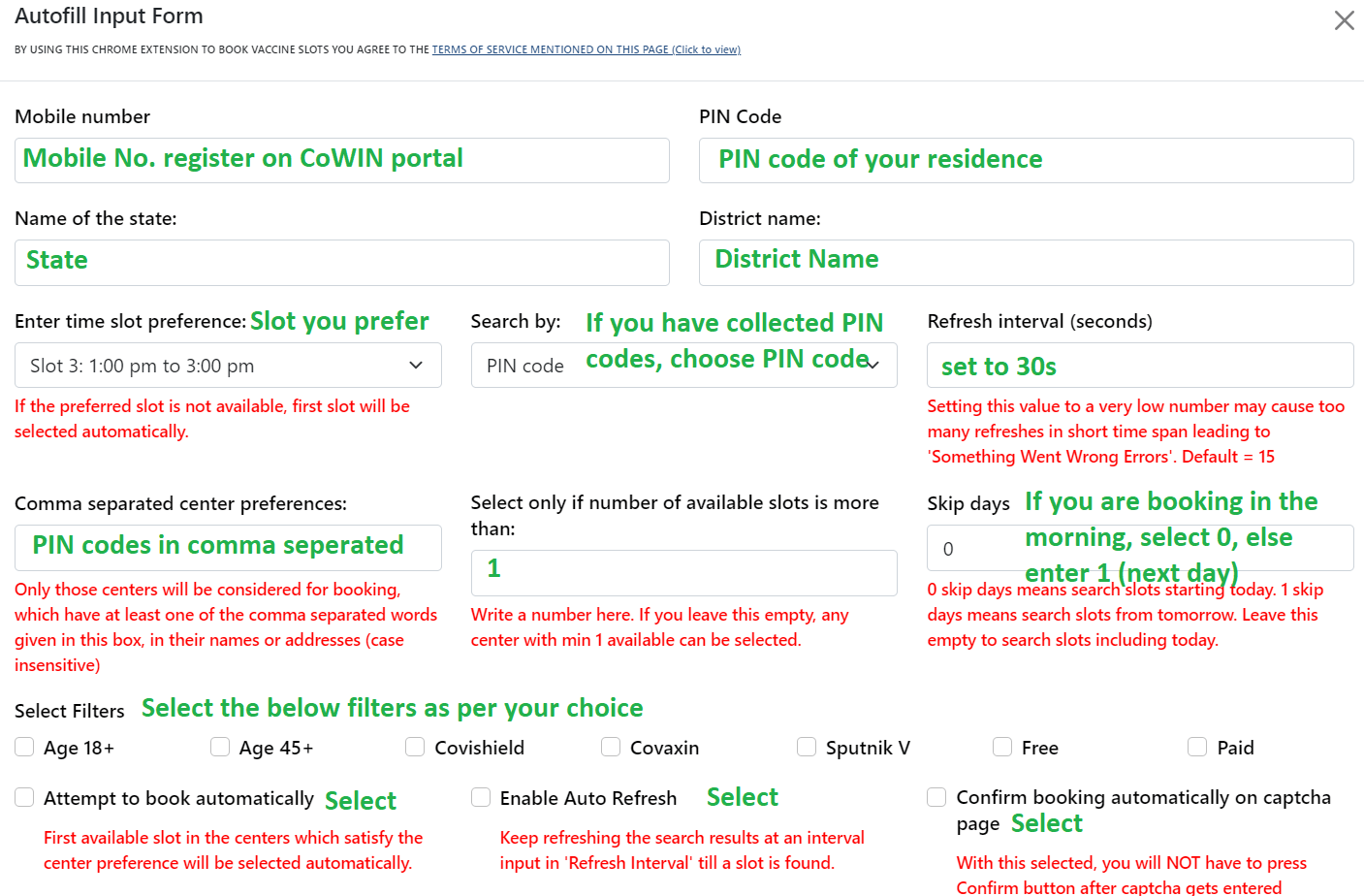 CoWIN Auto fill input data