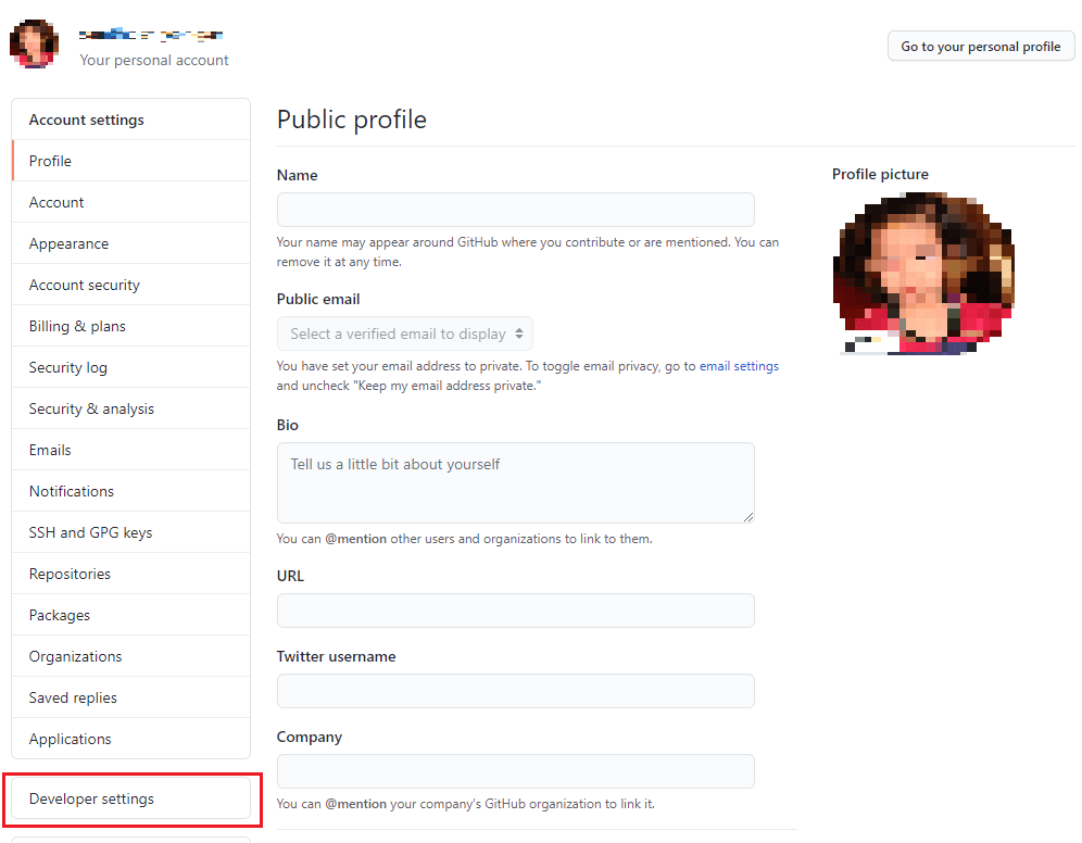 GitHub Developer Settings