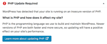 WordPress notification on PHP version