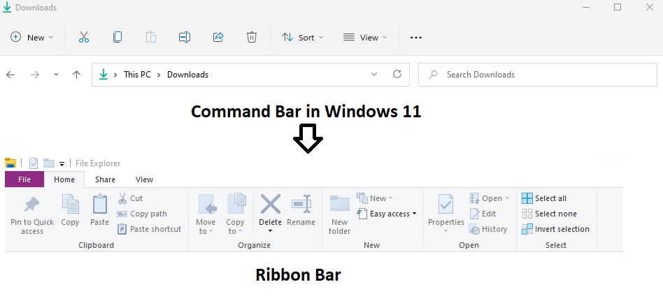 Ribbon bar in windows 11