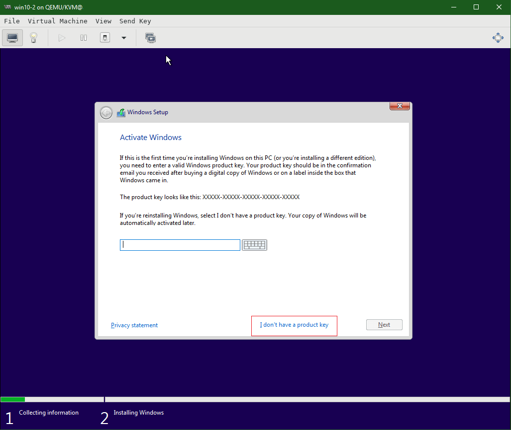 Virt-Manager - Windows Installation License Key