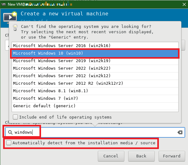 Virt-Manager - Select OS type
