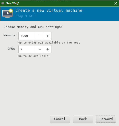 Virt-Manager - Choose CPU & RAM