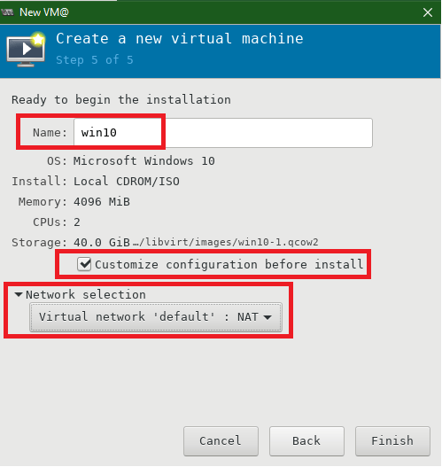 Virt-Manager - Choose VM Name, Virtual Network