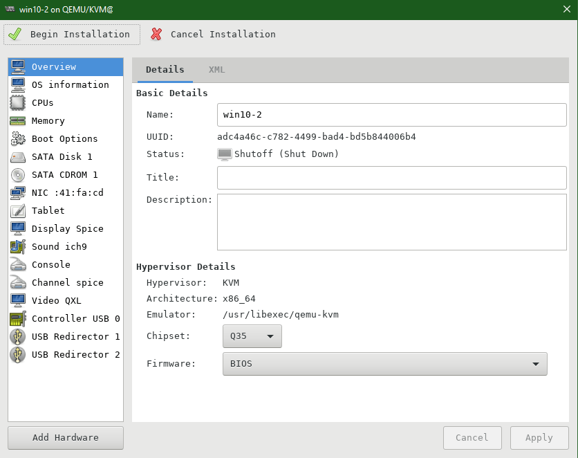 QEMU/KVM - VM Configuration Settings