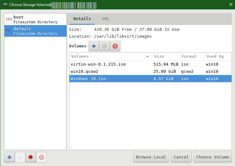 Virt-Manager - Select OS ISO file