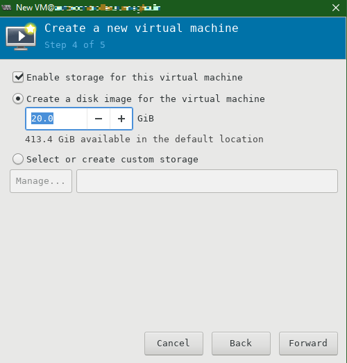 Virt-Manager - Choose Disk Size