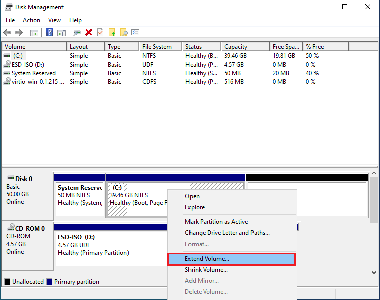 Extend Windows Volume in Disk Management