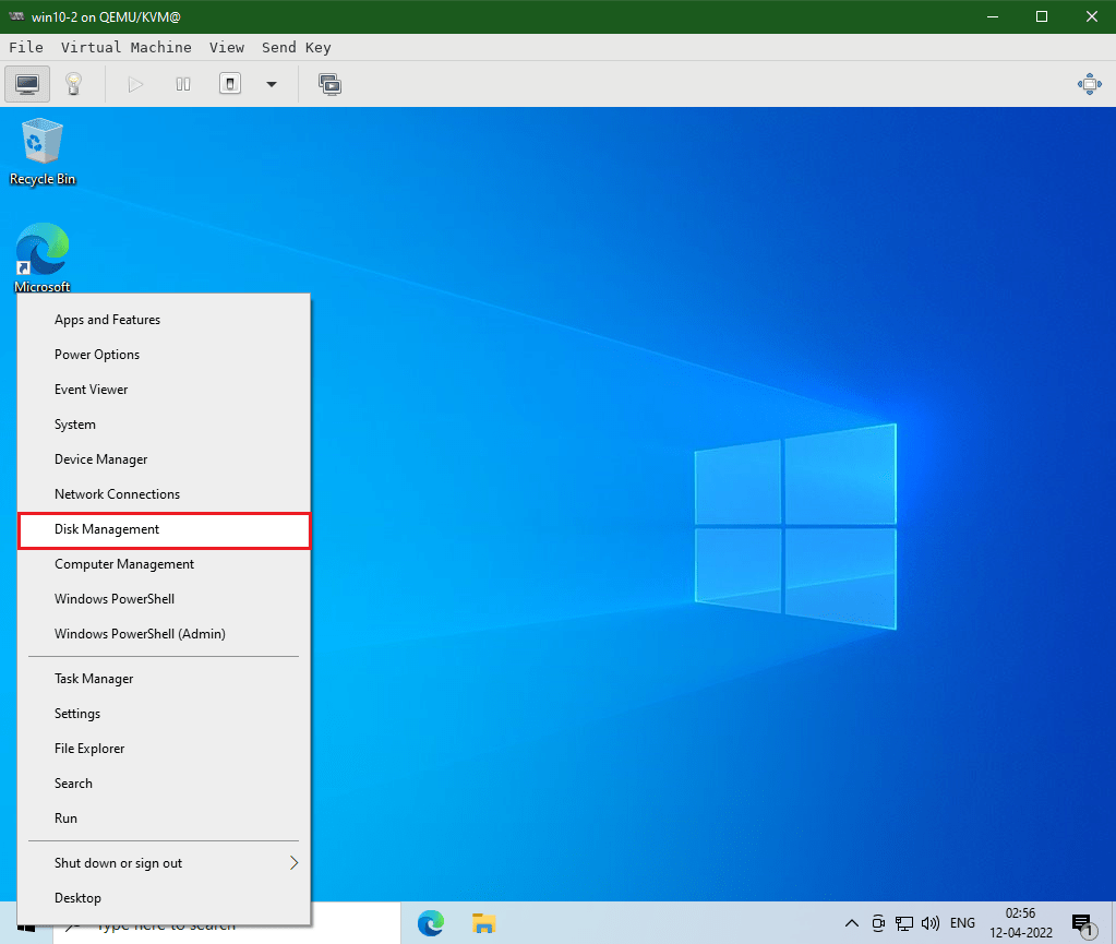 Open Disk Management on Windows 10