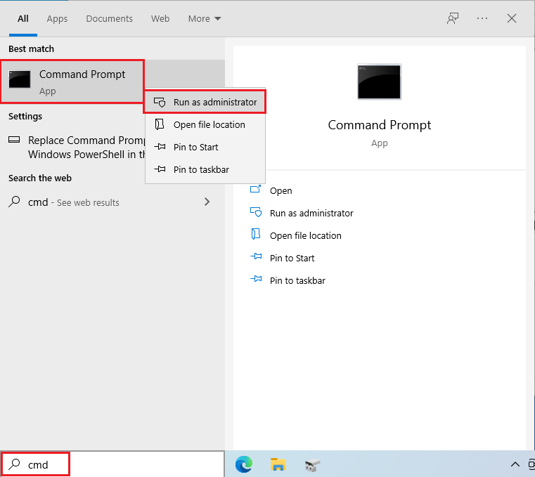 Search cmd on Windows to run as administrator