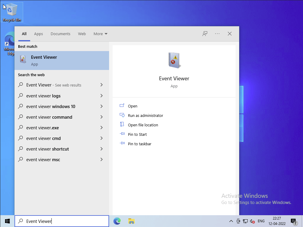 Event Viewer App in Windows10